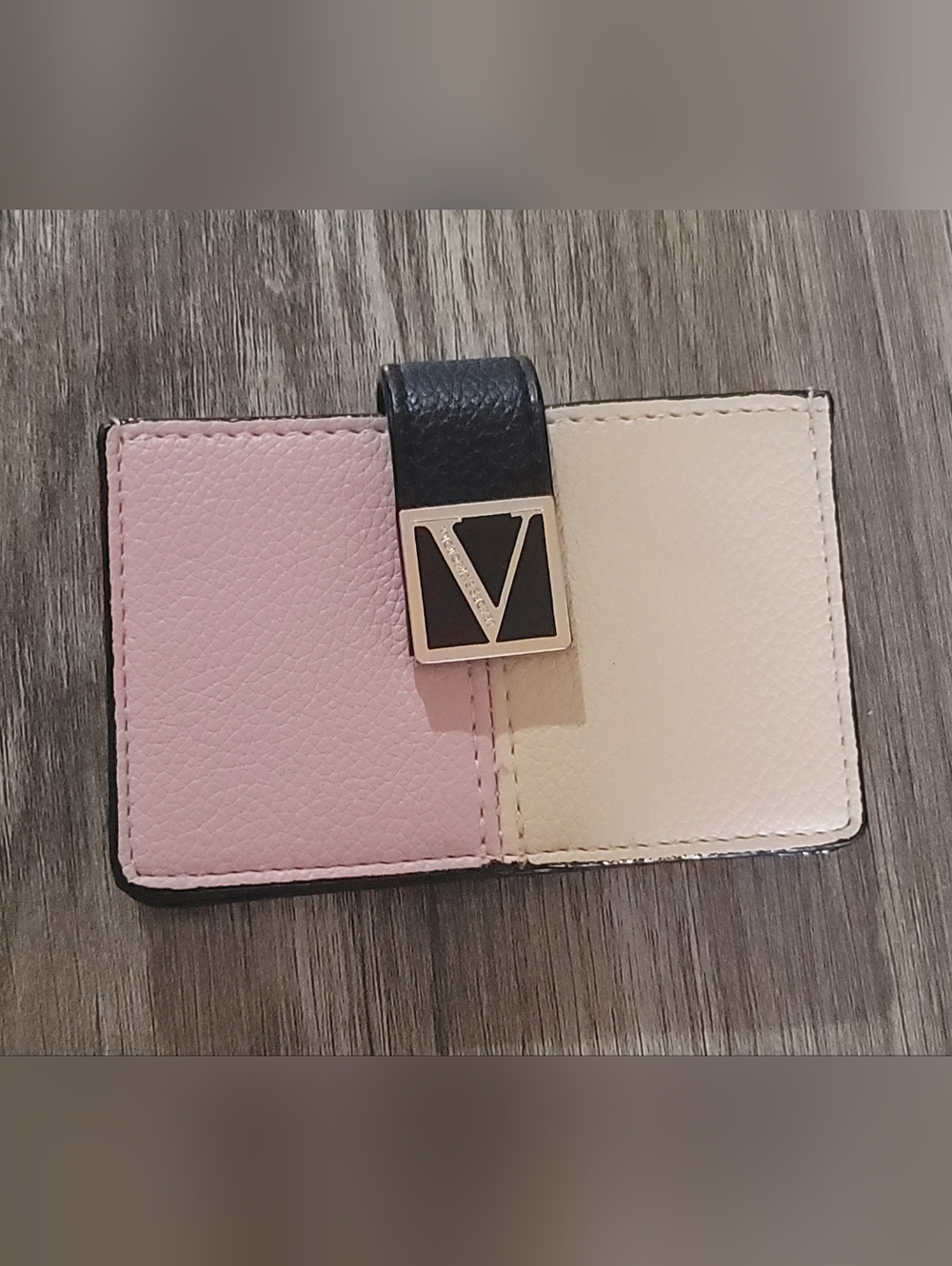 Victoria Secret Bi-Color Pink and Cream Card Wallet with Black Strap